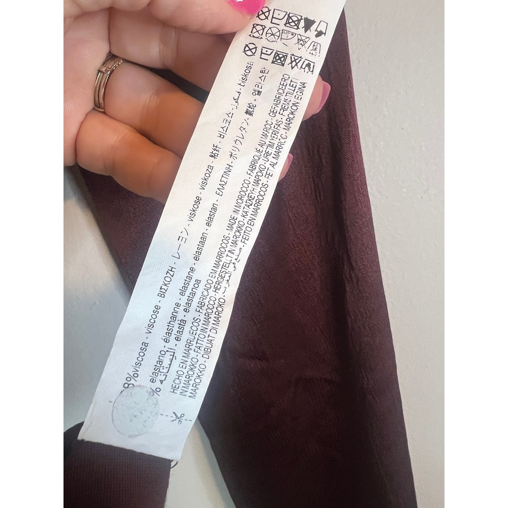 Zara Womens Burgundy Satin Long Sleeve Keyhole Back Mini Dress Size Medium Wine - Picture 4 of 5
